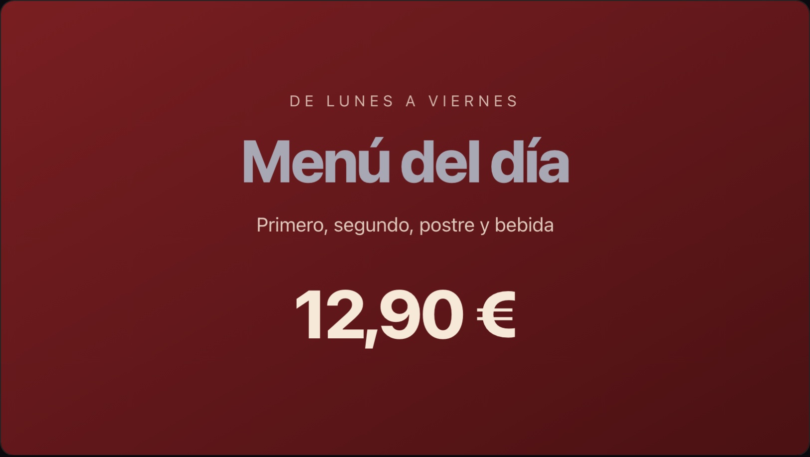 Cartel del menú del día en la pantalla del local